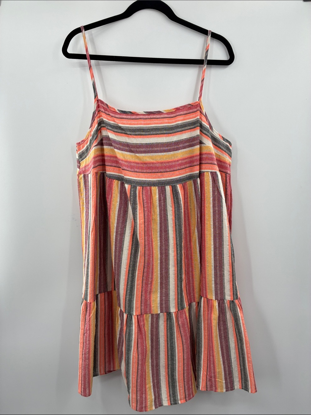 SHEIN CURVE Striped Spaghetti-Strap Sundress - Pink & Yellow size 1XL